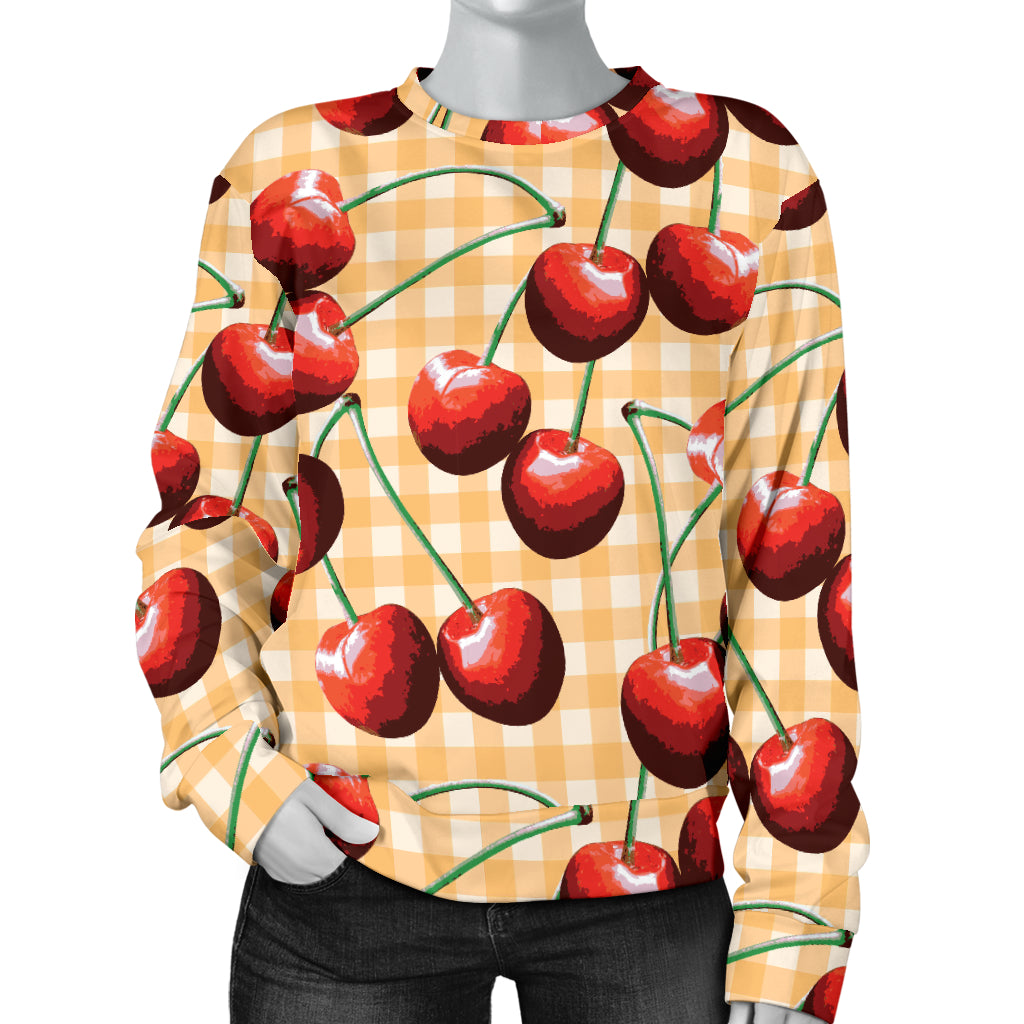 Cherry Orange Plaid Print Women Long Sleeve Sweatshirt