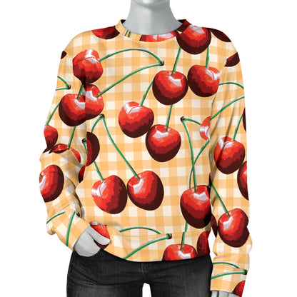 Cherry Orange Plaid Print Women Long Sleeve Sweatshirt