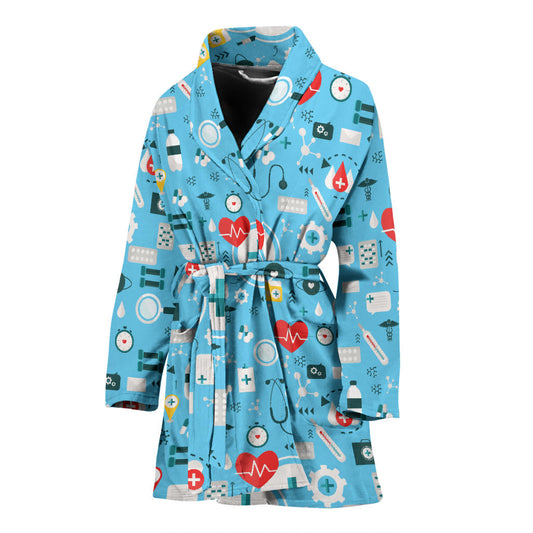 Medical Pattern Print Design 06 Women Bathrobe