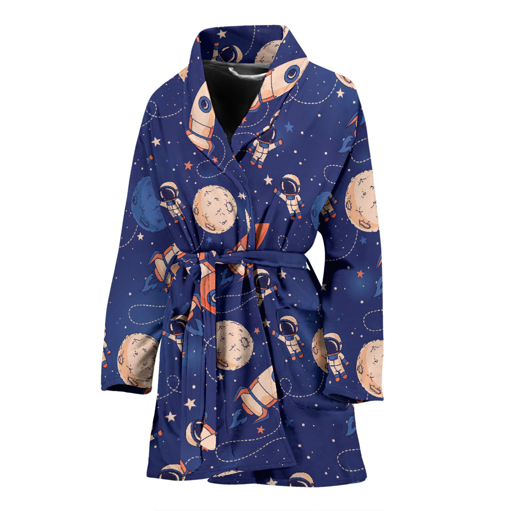 Space Astronaut Rocket Print Design LKS304 Women Bathrobe
