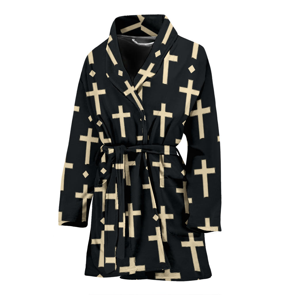 Cross Pattern Print Design 03 Women Bathrobe