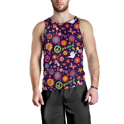 Flower Power Peace Design Print Men Tank Top
