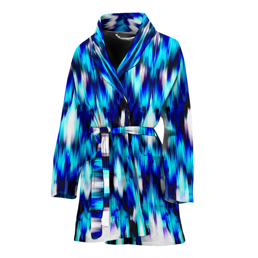 Ikat Blue Pattern Print Design 01 Women Bathrobe