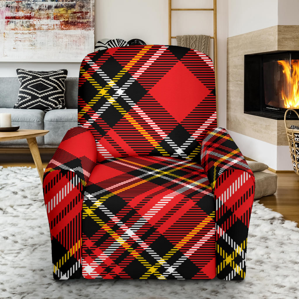 Plaid Red Pattern Print Design A03 Recliner Slipcover with Pocket