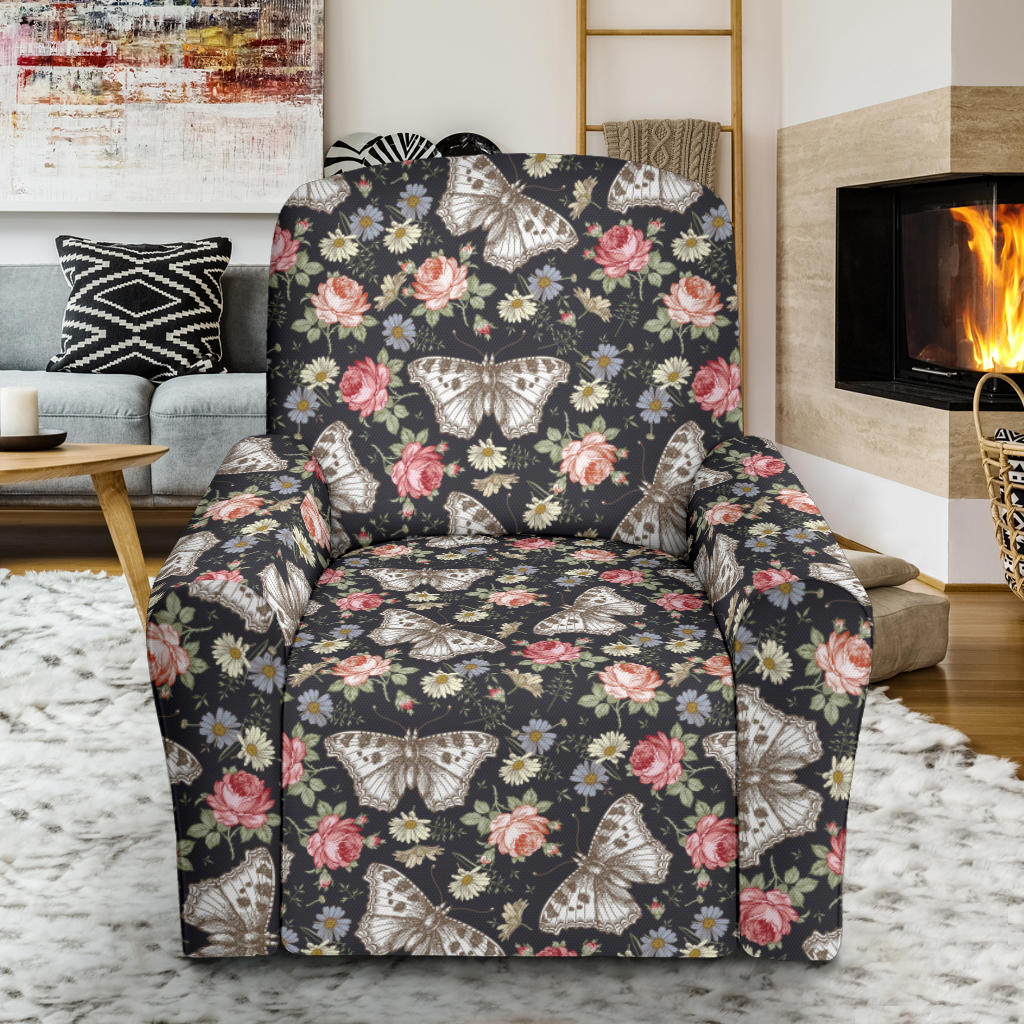 Butterfly Flower Pattern Print Design 07 Recliner Slipcover with Pocket