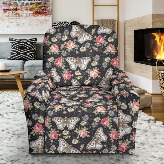 Butterfly Flower Pattern Print Design 07 Recliner Slipcover with Pocket