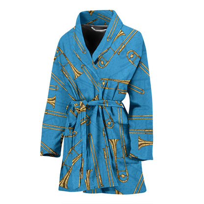 Trombone Pattern Print Design 01 Women Bathrobe