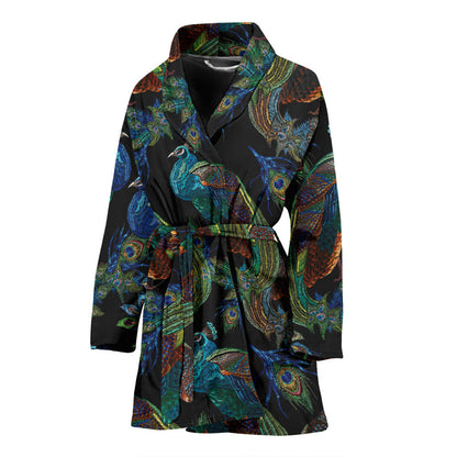 Peacock Pattern Print Design A04 Women Bathrobe