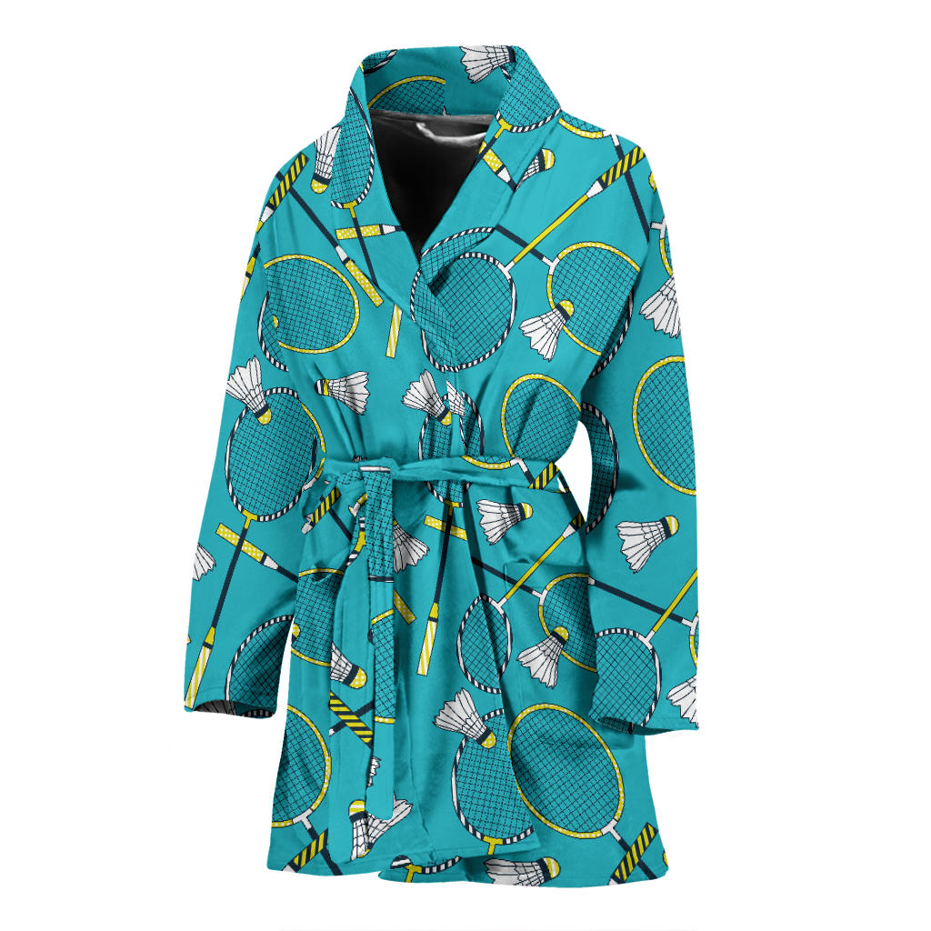 Badminton Pattern Print Design 06 Women Bathrobe