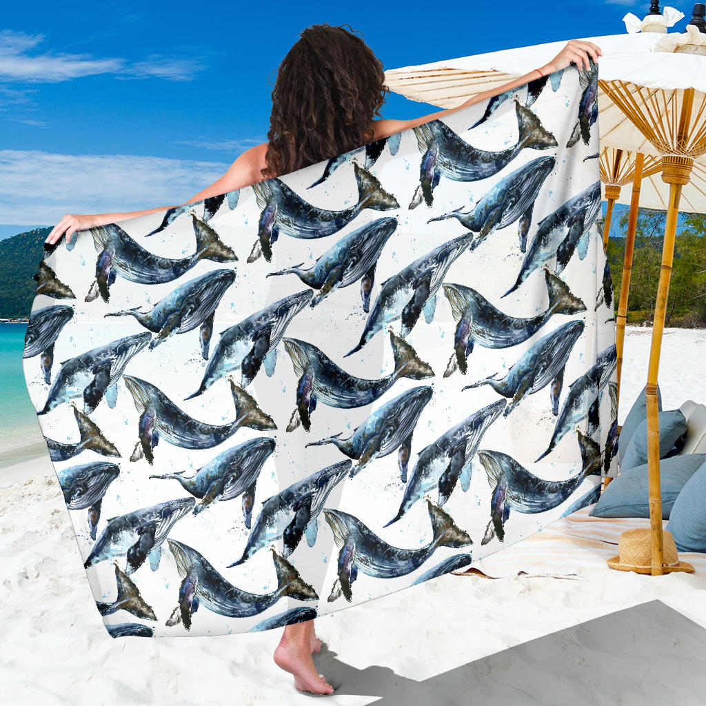 Blue Whale Pattern Print Design 03 Sarong Pareo Wrap