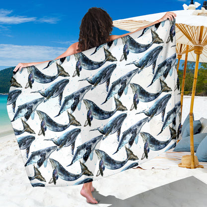 Blue Whale Pattern Print Design 03 Sarong Pareo Wrap