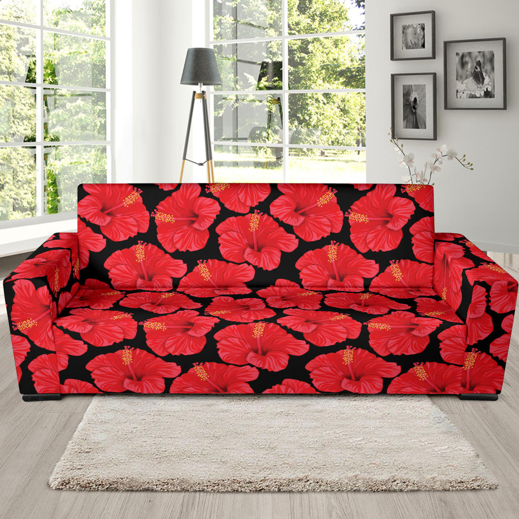 Hibiscus Red Pattern Print Design LKS306 Sofa Slipcover