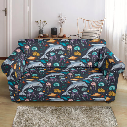 Underwater Dolphin Print Design LKS304 Loveseat Couch Slipcover