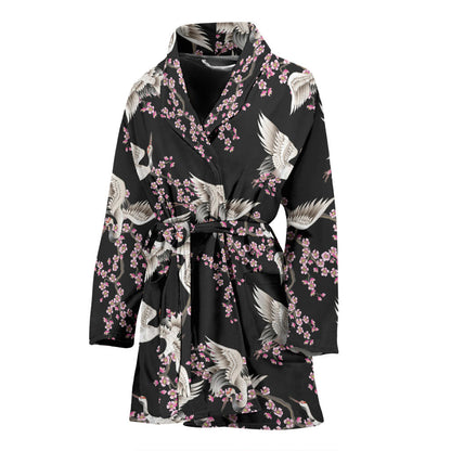 Crane Pattern Print Design 01 Women Bathrobe