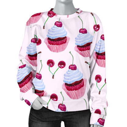 Cherry Cupcake Pink Pattern Women Long Sleeve Sweatshirt
