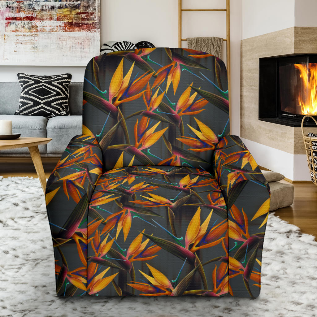 Bird Of Paradise Pattern Print Design 01 Recliner Slipcover with Pocket