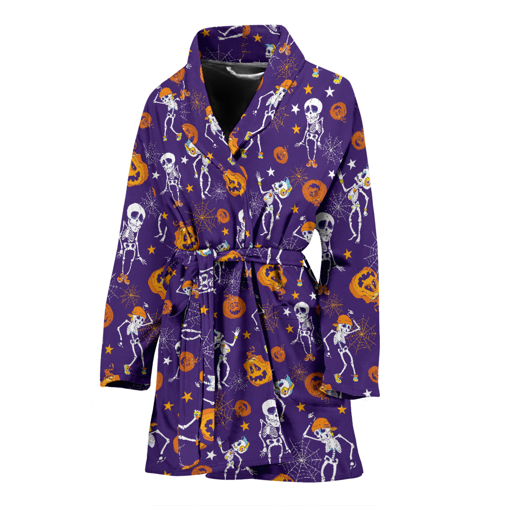 Skeleton Halloween Dance Print Design LKS304 Women Bathrobe