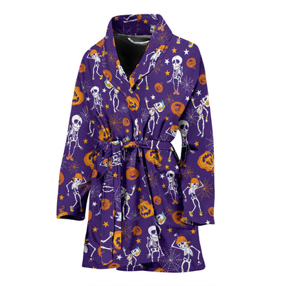Skeleton Halloween Dance Print Design LKS304 Women Bathrobe