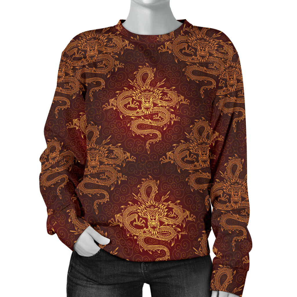 Chinese Dragons Gold Design Women Long Sleeve Sweatshirt