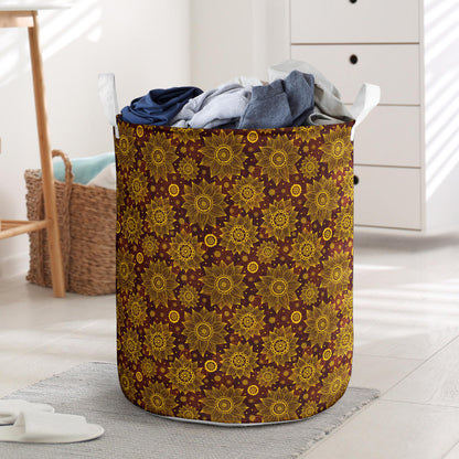 Gold Sunflower Hand Drawn Print Laundry Basket