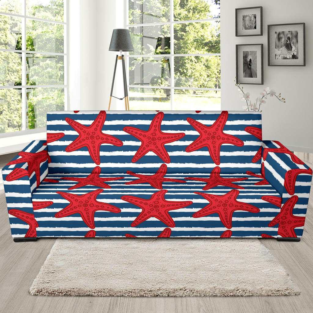 Starfish Red Pattern Print Design 02 Sofa Slipcover