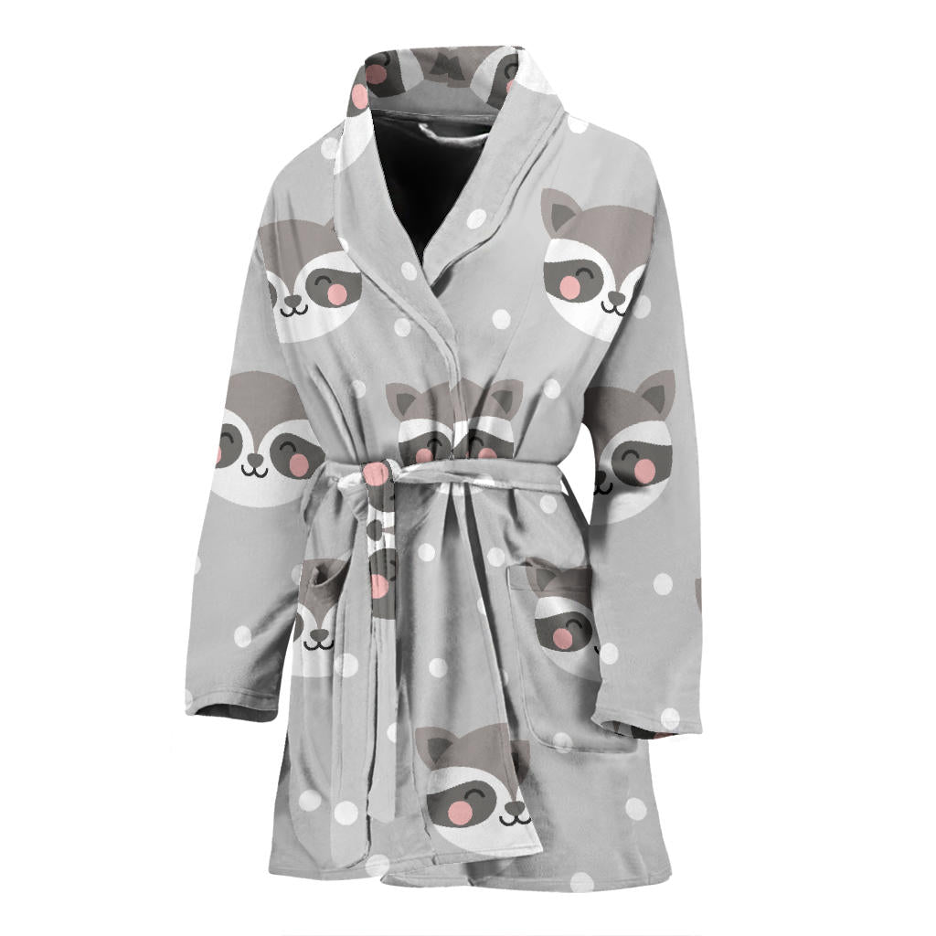 Raccoon Pattern Print Design A04 Women Bathrobe