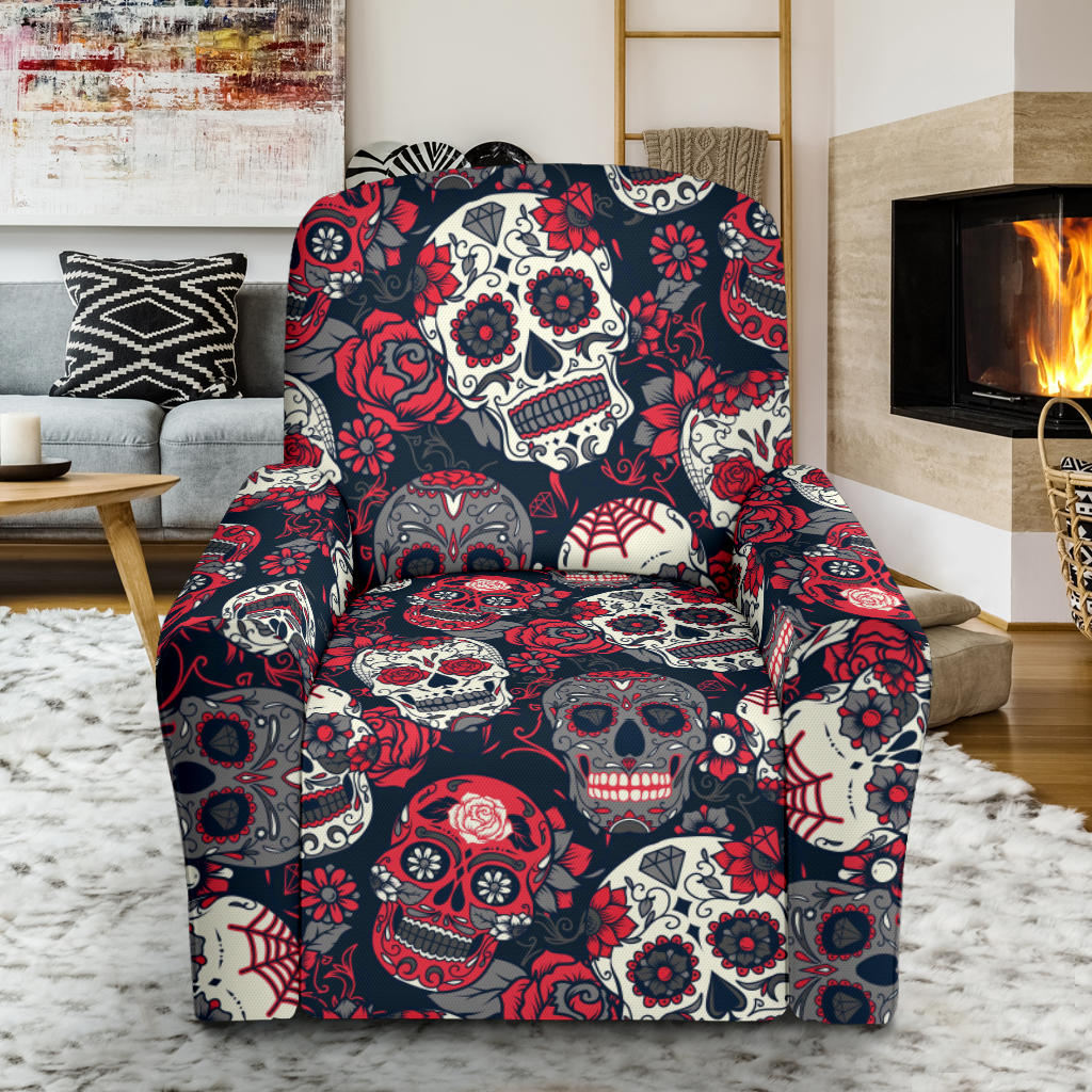 Sugar Skull Print Design LKS303 Recliner Slipcover with Pocket