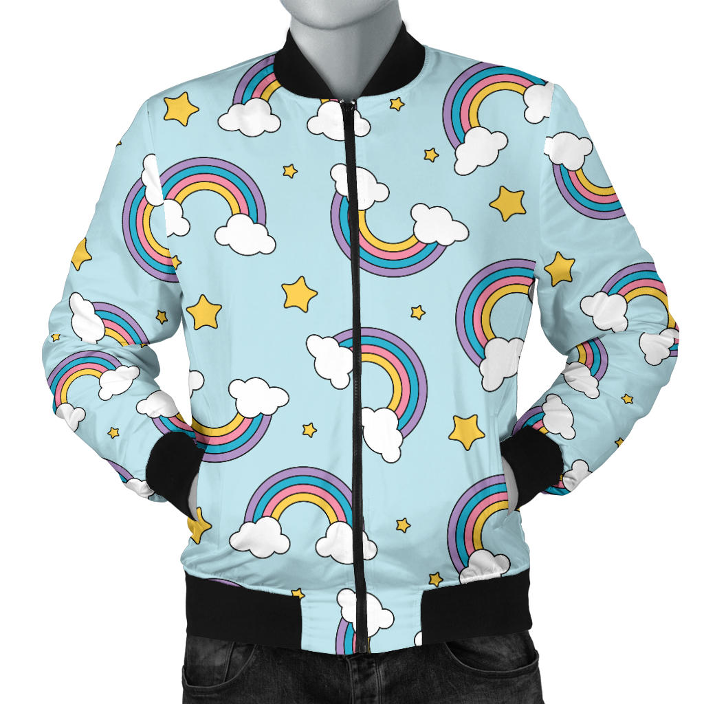Rainbow Cloud Print Pattern Men Bomber Jacket