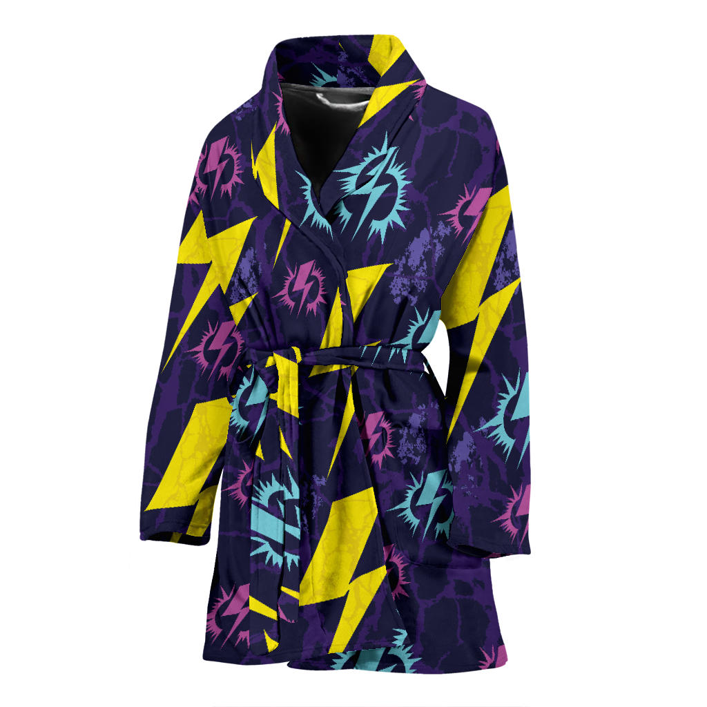 Lightning Thunder Pattern Print Design 01 Women Bathrobe