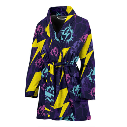 Lightning Thunder Pattern Print Design 01 Women Bathrobe