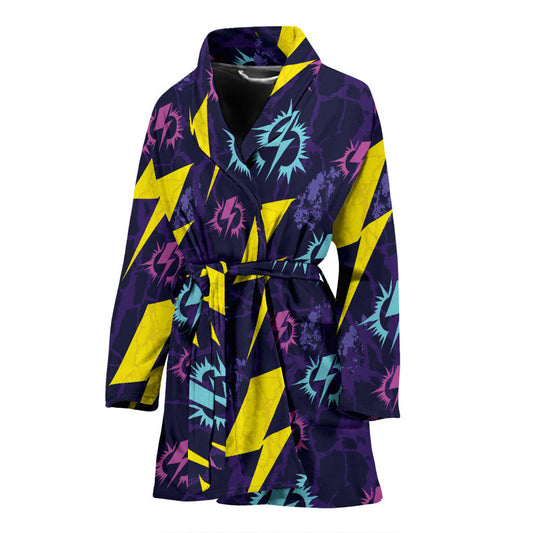 Lightning Thunder Pattern Print Design 01 Women Bathrobe