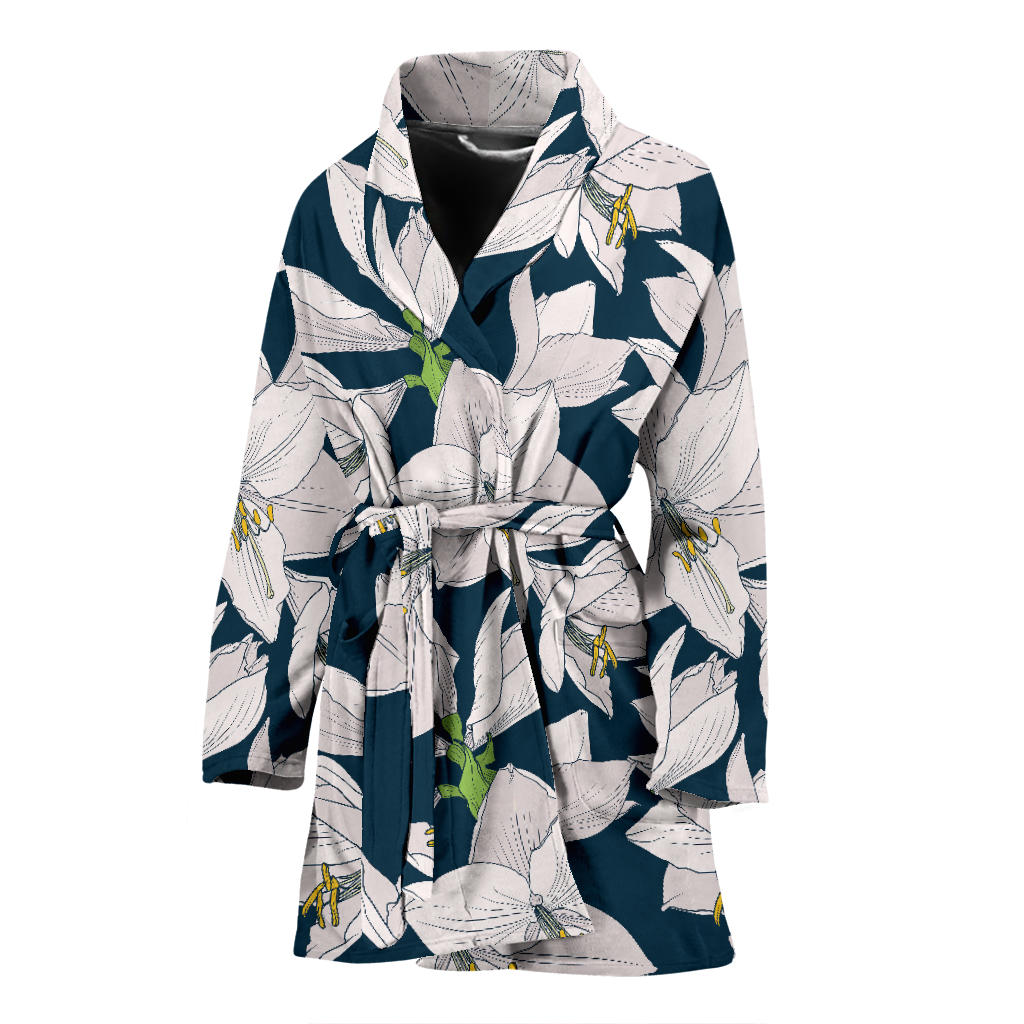 Amaryllis Pattern Print Design 01 Women Bathrobe