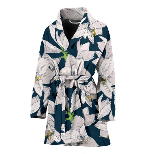 Amaryllis Pattern Print Design 01 Women Bathrobe