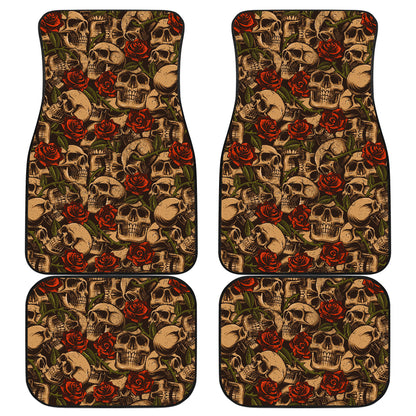 Skull Roses Vintage Design Themed Print Car Floor Mats Front Back