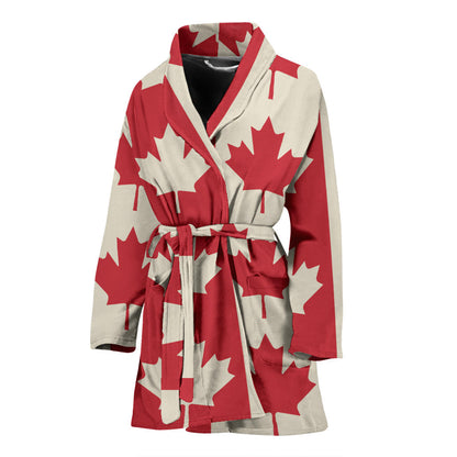 Maple Leaf Pattern Print Design 02 Women Bathrobe