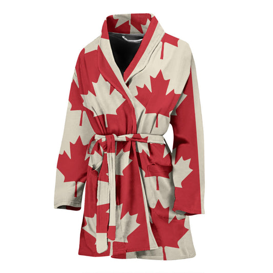 Maple Leaf Pattern Print Design 02 Women Bathrobe