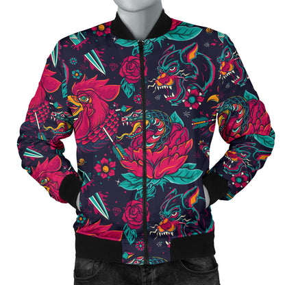 Old School Tattoo Print Men Bomber Jacket