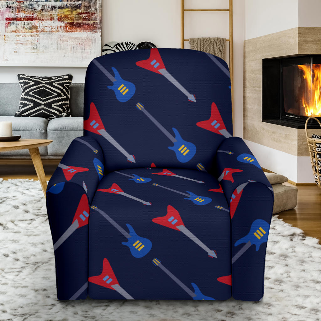 Electric Guitar Pattern Print Design 01 Recliner Slipcover with Pocket