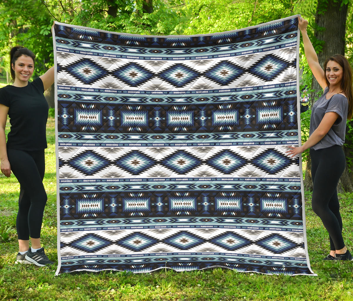 Navajo Dark Blue Print Pattern Quilt Bedspread