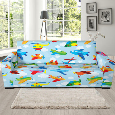 Airplane Colorful Pattern Print Design 01 Sofa Slipcover