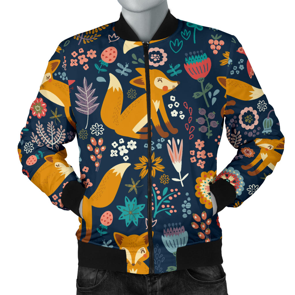 Fox Cute Jungle Print Pattern Men Bomber Jacket