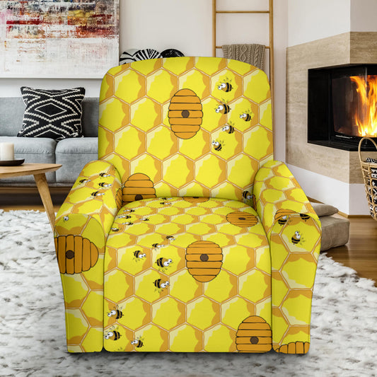 Honey Bee Print Design LKS303 Recliner Slipcover with Pocket