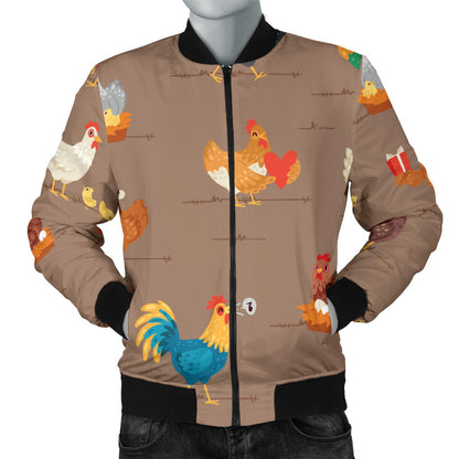 Chicken Happy Print Pattern Men Bomber Jacket