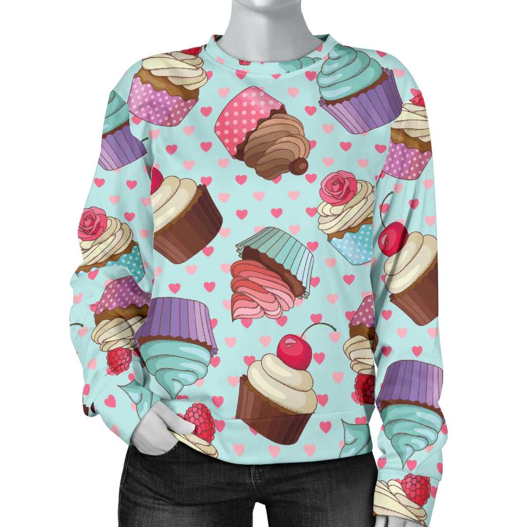 Cupcakes Fancy Heart Print Pattern Women Long Sleeve Sweatshirt