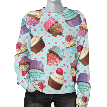 Cupcakes Fancy Heart Print Pattern Women Long Sleeve Sweatshirt