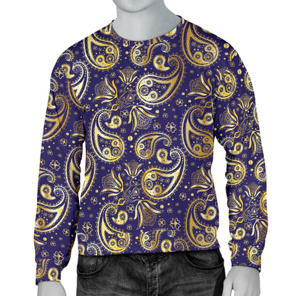 Paisley Blue Yellow Design Print Men Long Sleeve Sweatshirt