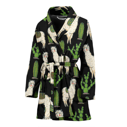 Llama Cactus Pattern Print Design 011 Women Bathrobe