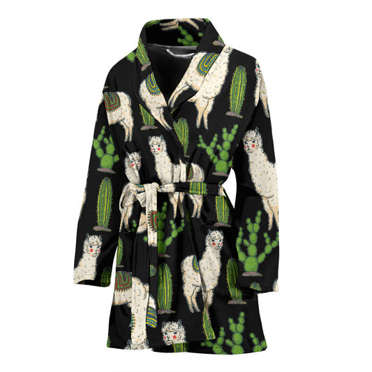 Llama Cactus Pattern Print Design 011 Women Bathrobe