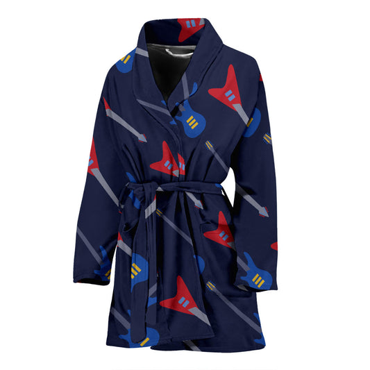 Electric Guitar Pattern Print Design 01 Women Bathrobe