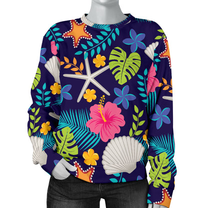 Beach Seashell Floral Theme Women Long Sleeve Sweatshirt
